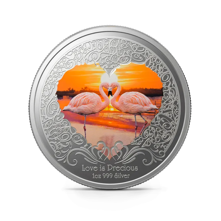Монета "Любовь драгоценна. Фламинго", 2011 г., Серебро, 31,1 гр., проба 999, НИУЭ