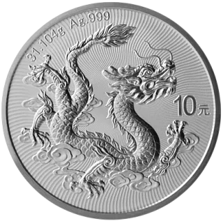 Монета "Китайский дракон", 2026 г., Серебро, 31,104 гр., проба 999, КИТАЙ