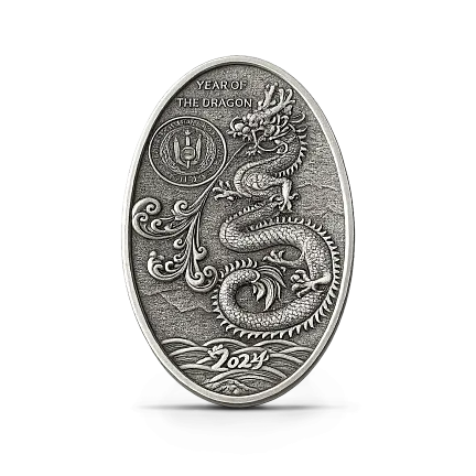 Монета "Яйцо дракона",  2024 г., Серебро, 155,5 гр., проба 999, ДЖИБУТИ