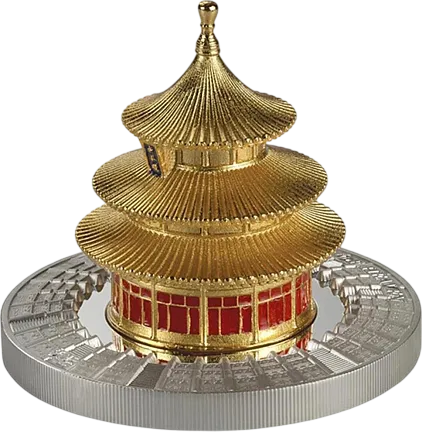 Монета "Храм Небес", 2025 г., Серебро, 93,3 гр., проба 999, САМОА