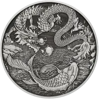Монета "Дракон и карп (Antique)", 2023 г., Серебро, 31,1 гр., проба 9999, АВСТРАЛИЯ