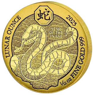 Монета "Руандийский Лунный год Змеи", 2025 г., Золото, 2,6 гр., проба 999, РУАНДА