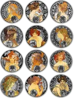 Монета "Набор. Зодиак Альфонса Мухи",  2011 г., Серебро, 313,92 гр., проба 925, НИУЭ