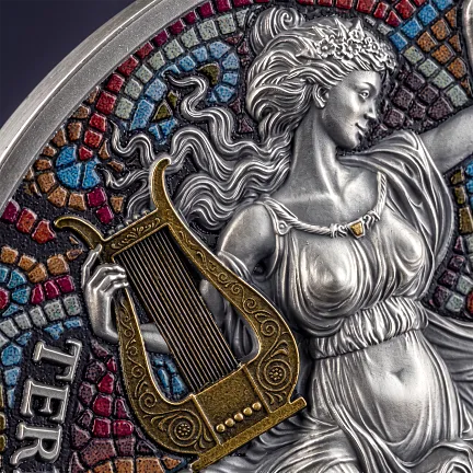 Монета "Терпсихора и Эвтерпа. Девять Муз", 2025 г., Серебро, 62,2 гр., проба 999, КАМЕРУН