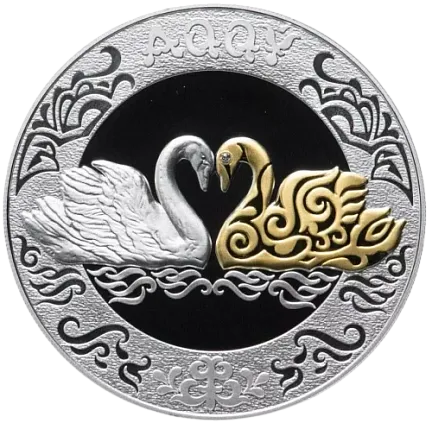 Монета "Лебеди", 2021 г., Серебро, 31,1 гр., проба 925, КАЗАХСТАН