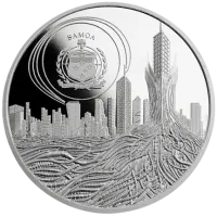 Монета "Эра инноваций. Киборг", 2023 г., Серебро, 31,1 гр., проба 999, САМОА