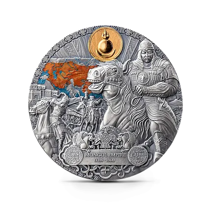 Монета "Монгольская Империя",  2024 г., Серебро, 62,2 гр., проба 999, КАМЕРУН