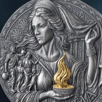 Монета "Гестия", 2025 г., Серебро, 93,3 гр., проба 999, КАМЕРУН